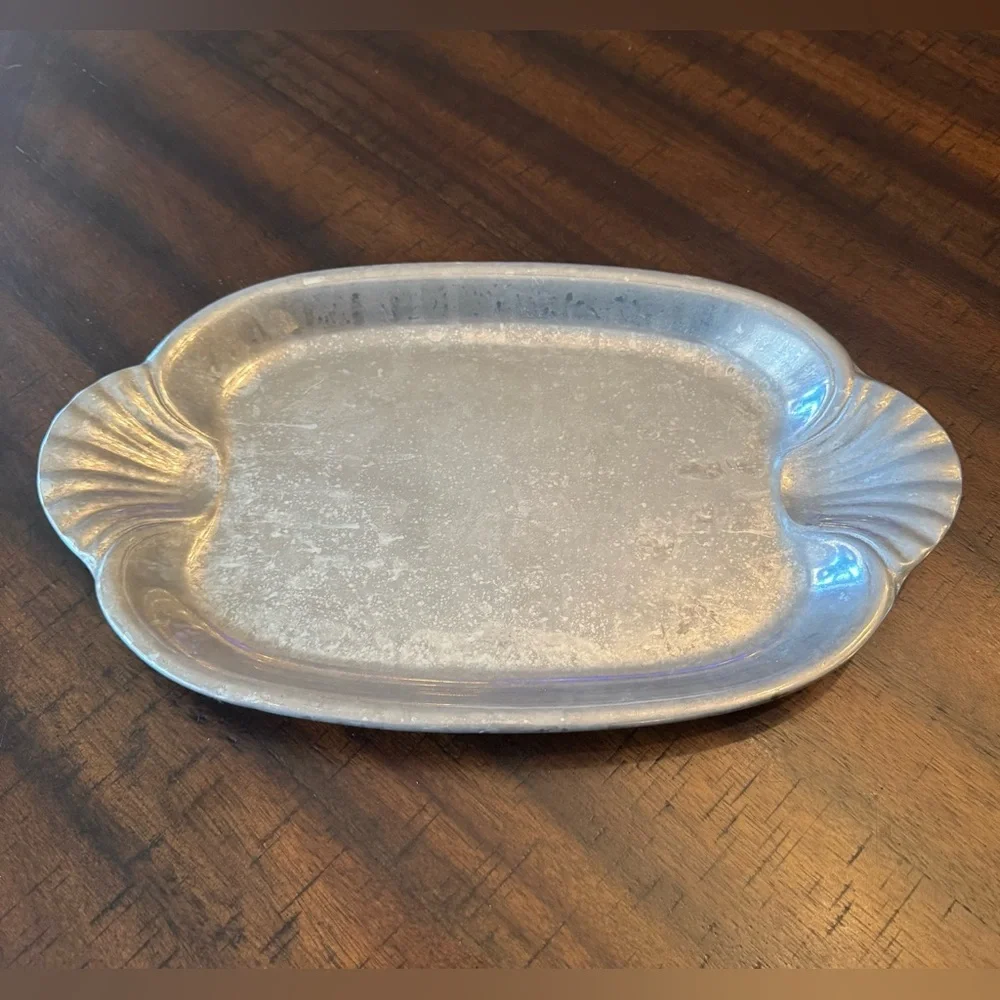 Vintage Silver Pewter Serving Tray Shell Handle Vanity Lancaster PA Heritage